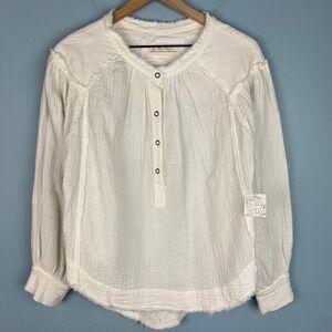 NEW Free People Beach Day Henley Pullover Womens XS Ivory Gauze Long Sleeve Top